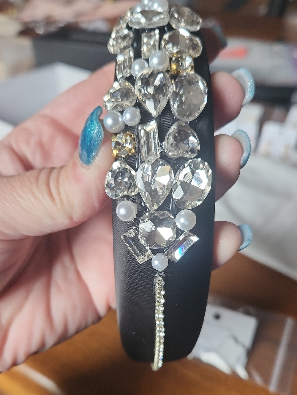 Fashion to Figure Black Jeweled Pearl Headband
